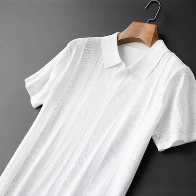 Slim Hollow Knitted Business Casual Men's Lapel T-shirt null