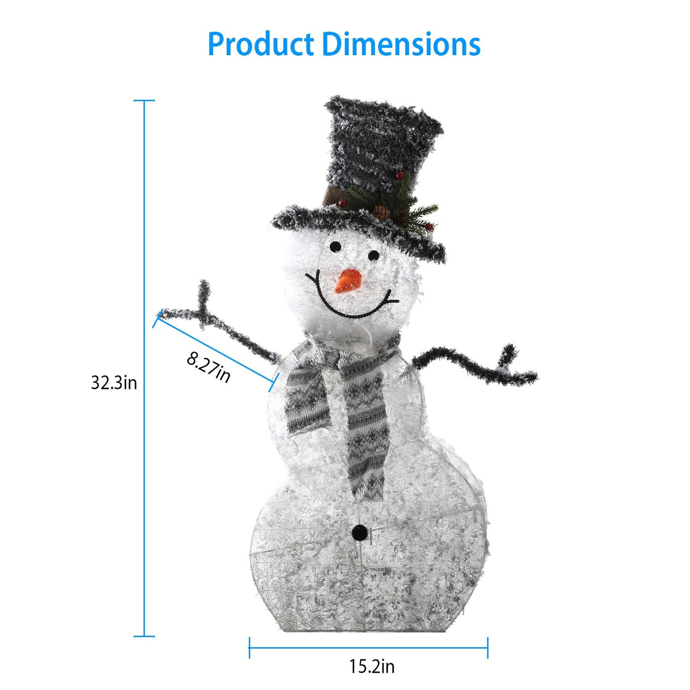 1Pc LED Christmas Snowman Decoration Light Collapsible Battery Operated Lighted Snowman Indoor Outdoor Garden Light With Removable Hands Scarf null