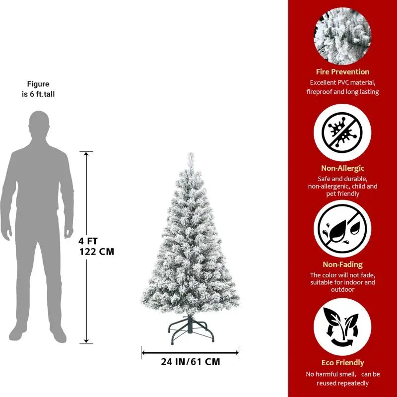 Unlit Artificial Christmas Tree Snow Flocked Fake Christmas Tree With Foldable Base null
