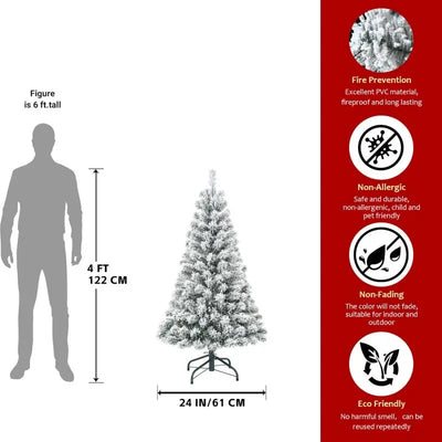 Unlit Artificial Christmas Tree Snow Flocked Fake Christmas Tree With Foldable Base null