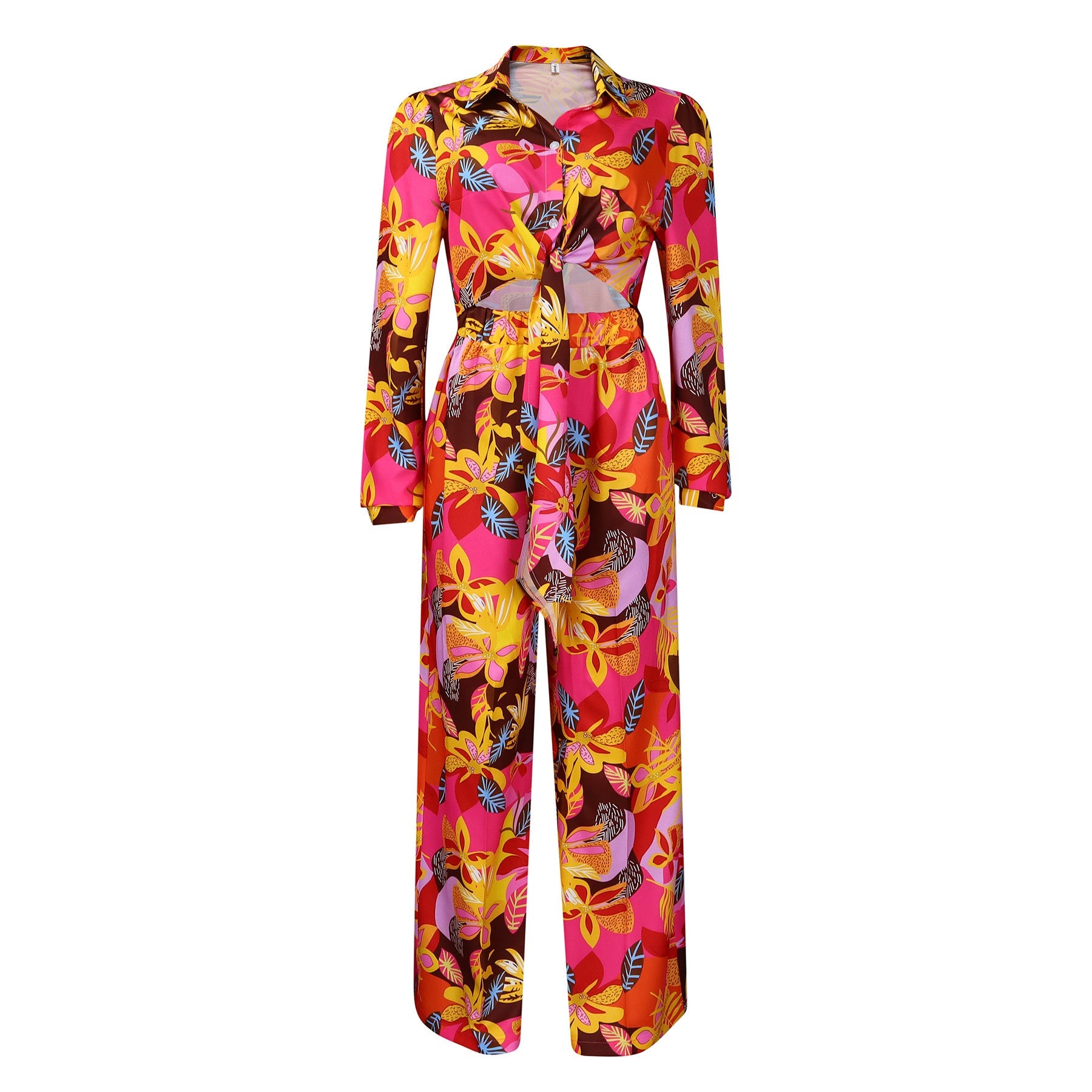 Lapel Lace-up Shirt Wide-leg Pants Suit null