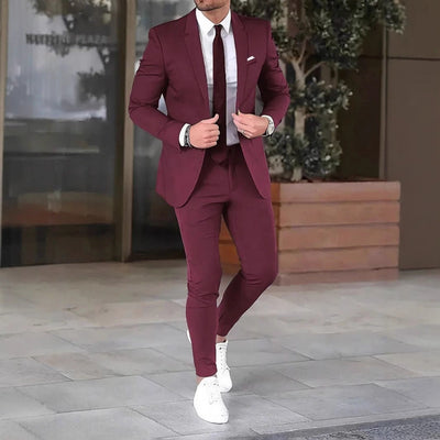 Two-piece Solid Color Slim-fit Coat Suit Pants null