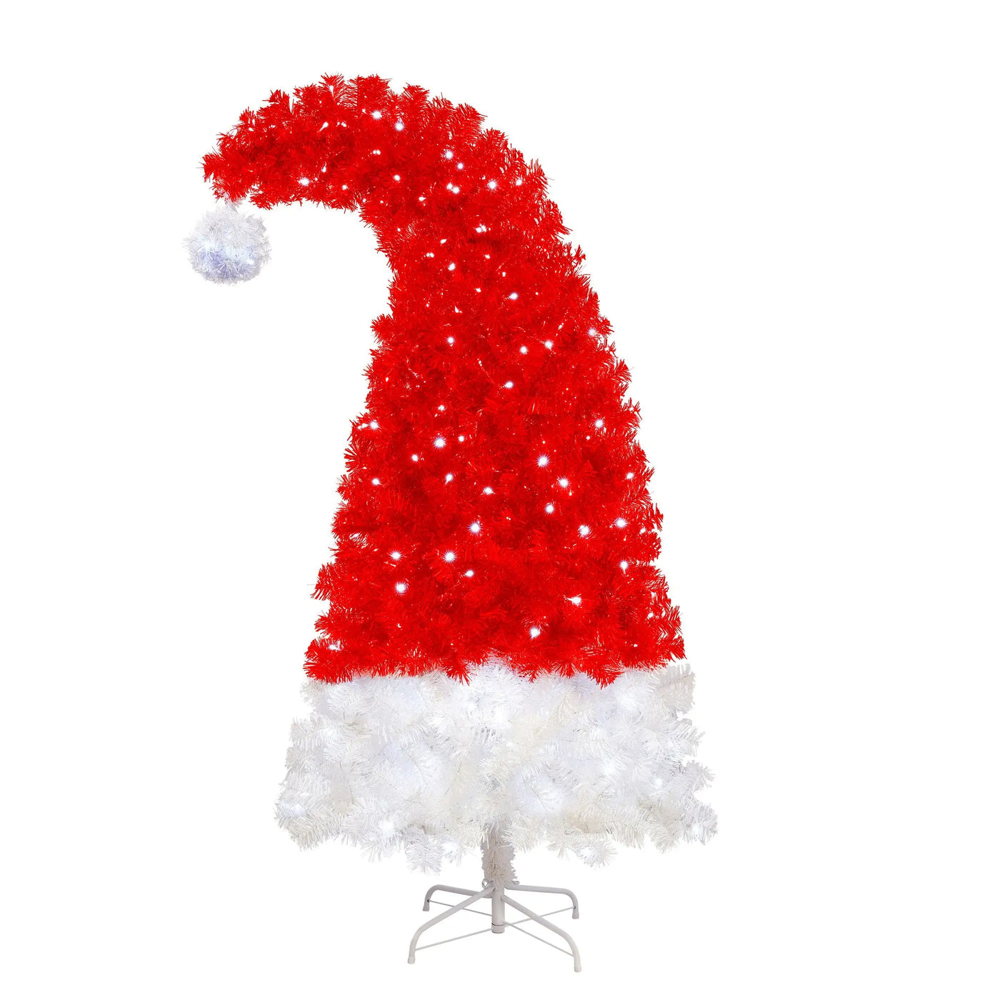 6FT Artificial Christmas Tree With LED Light, Santa's Hat Shape Artificial Whimsical Xmas Tree With 1050 Tip, Curved Xmax Tree null