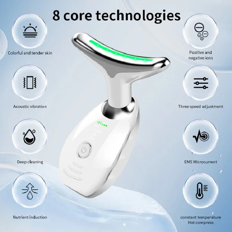 Neck Face Beauty Device Colorful LED Photon Therapy Skin Tighten Reduce Double Chin Anti Wrinkle Remove Lifting Massager null