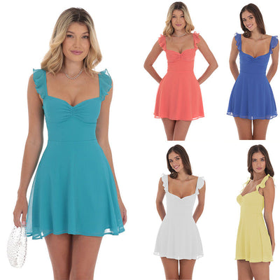 Women's Solid Color Chiffon Backless Thin Strap Dress null