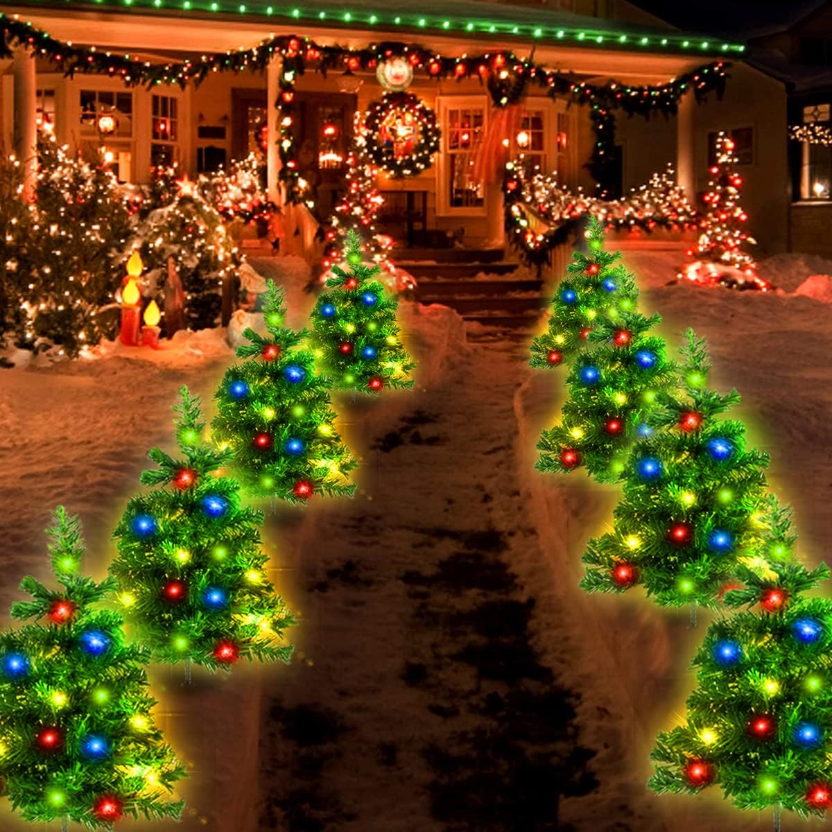 2 Packs Solar Christmas Tree, Solar Powered Pathway Christmas Tree With Multicolored LED Lights, So null