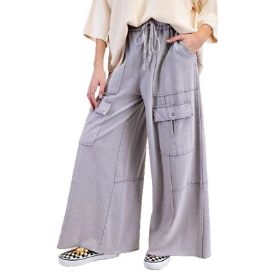 Women's Casual Working Pants High Waist Large Pocket Straight-leg Pants null