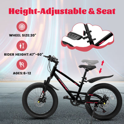 A20184 20 Inch Mountain Kids Bike For Boys & Girls, Ages 6-12, 7-Speed With Front Suspension null