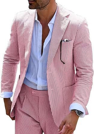 New Men's Seersucker Suit Two-piece Suit null