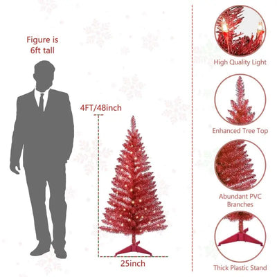 4 Ft Red Artificial Christmas Tree With 50 Lights And 112 Branch Tips Mini Holiday Party Xmas Tree null