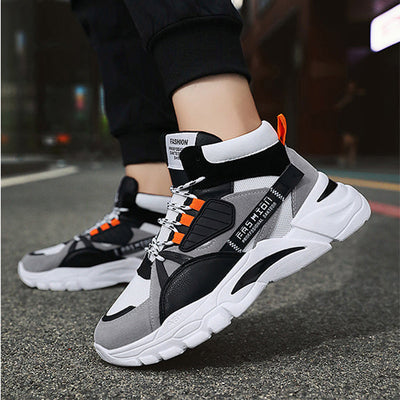 Men's Lace-up Color-matching Sneakers Fashion High-top Height-increasing Casual Shoes null