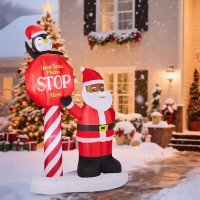 8.2FT Lighted Christmas Inflatable Decoration, Inflatable Black Santa & Road Sign, Funny Blow Up Yard Decorations With Built-in LED Lights For Holiday Party Front Yard Lawn Garden Decor null