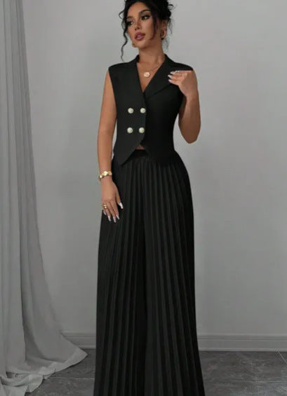 Fashion Vest Pleated Skirt Blouse And Pants Women's Clothing null