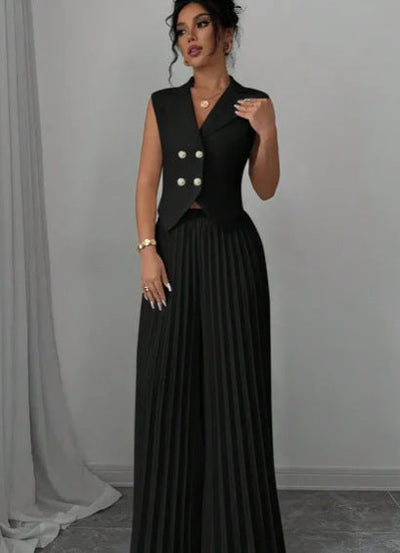Fashion Vest Pleated Skirt Blouse And Pants Women's Clothing null