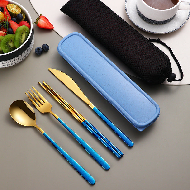 304 Dinnerware Set Flatware Kitchen Accessories Camping Travel Sets Gold Knife Fork Spoon Portable Cutlery Sets With Case null