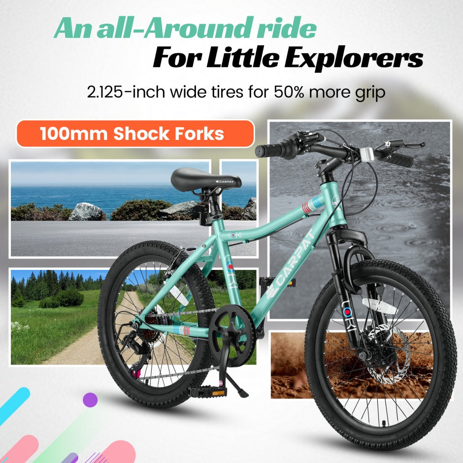 S20101 20 Inch Kids' Bike, Boys Girls Mountain Bike Ages 6-12, 7 Speed Teenager Children Kids' Bicycles, Front Suspension Disc Brake Rear V-Brake, High Steel Frame null
