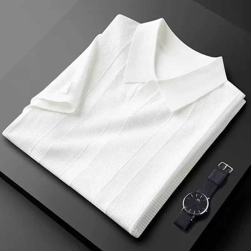 Slim Hollow Knitted Business Casual Men's Lapel T-shirt null