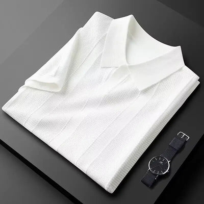 Slim Hollow Knitted Business Casual Men's Lapel T-shirt null