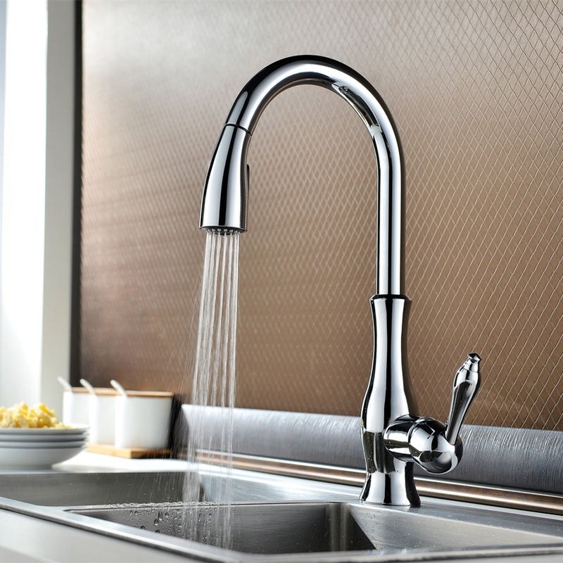All Copper Rotatable Pull-Out Retractable Kitchen Faucet null