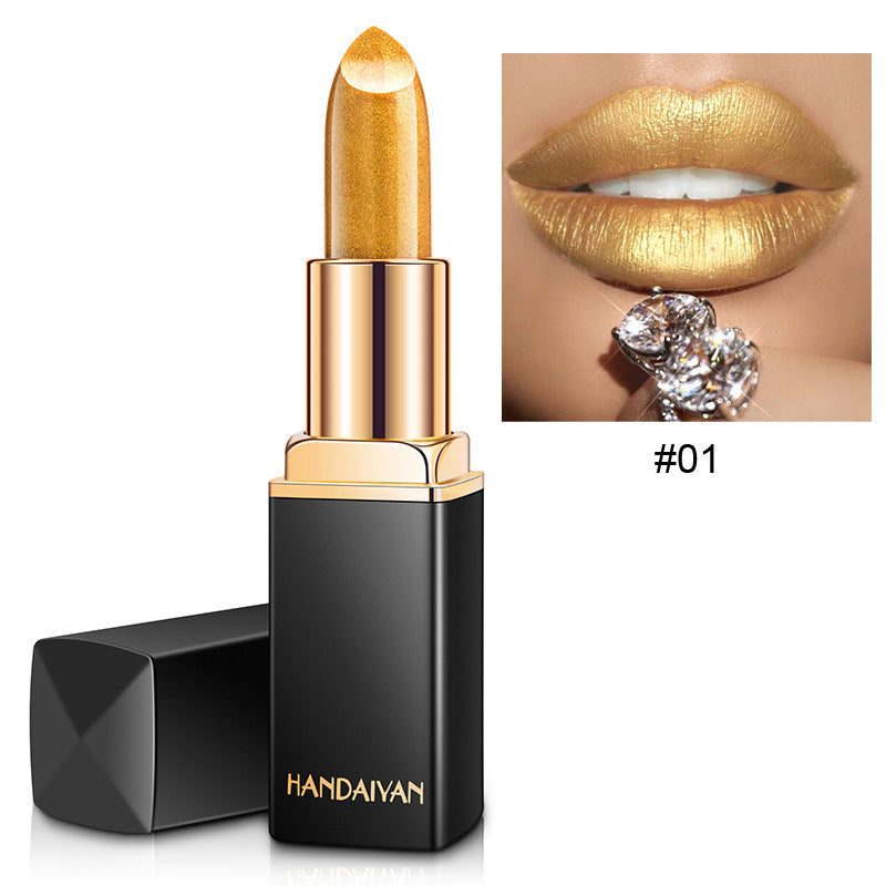 Shiny Metallic Lipstick Pearlescent Color Temperature Change Lipstick Gilt Lipstick null