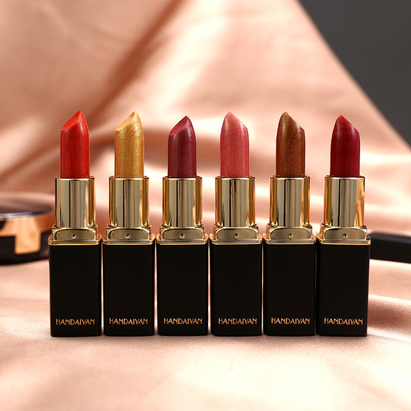 Shiny Metallic Lipstick Pearlescent Color Temperature Change Lipstick Gilt Lipstick null