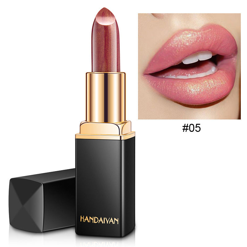 Shiny Metallic Lipstick Pearlescent Color Temperature Change Lipstick Gilt Lipstick null