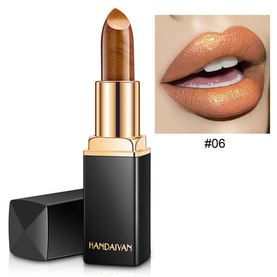 Shiny Metallic Lipstick Pearlescent Color Temperature Change Lipstick Gilt Lipstick null