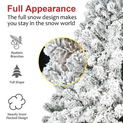 Unlit Artificial Christmas Tree Snow Flocked Fake Christmas Tree With Foldable Base null