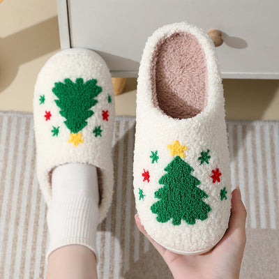 Christmas Home Slippers Cute Cartoon Santa Claus Cotton Slippers For Women And Men Couples Winter Warm Furry Shoes null