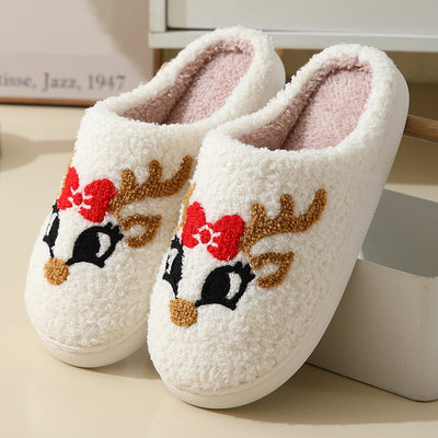 Christmas Home Slippers Cute Cartoon Santa Claus Cotton Slippers For Women And Men Couples Winter Warm Furry Shoes null