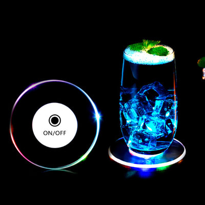LED Glow Coaster Acrylic Crystal Emitting Luminous Bar Cocktail Mug Stand Light Coasters Flashing Base Tableware Decoration Pads null