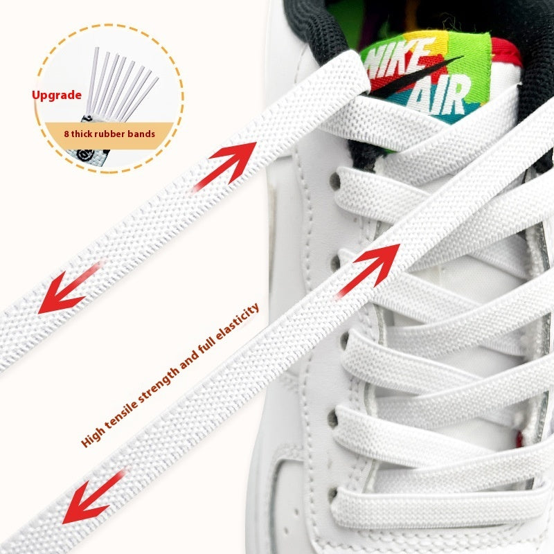 Shoelace For Lazy People Lace-free Rope Elastic Children's Flat Buckle Tie-free White Shoes Men's And Women's Fixed White null