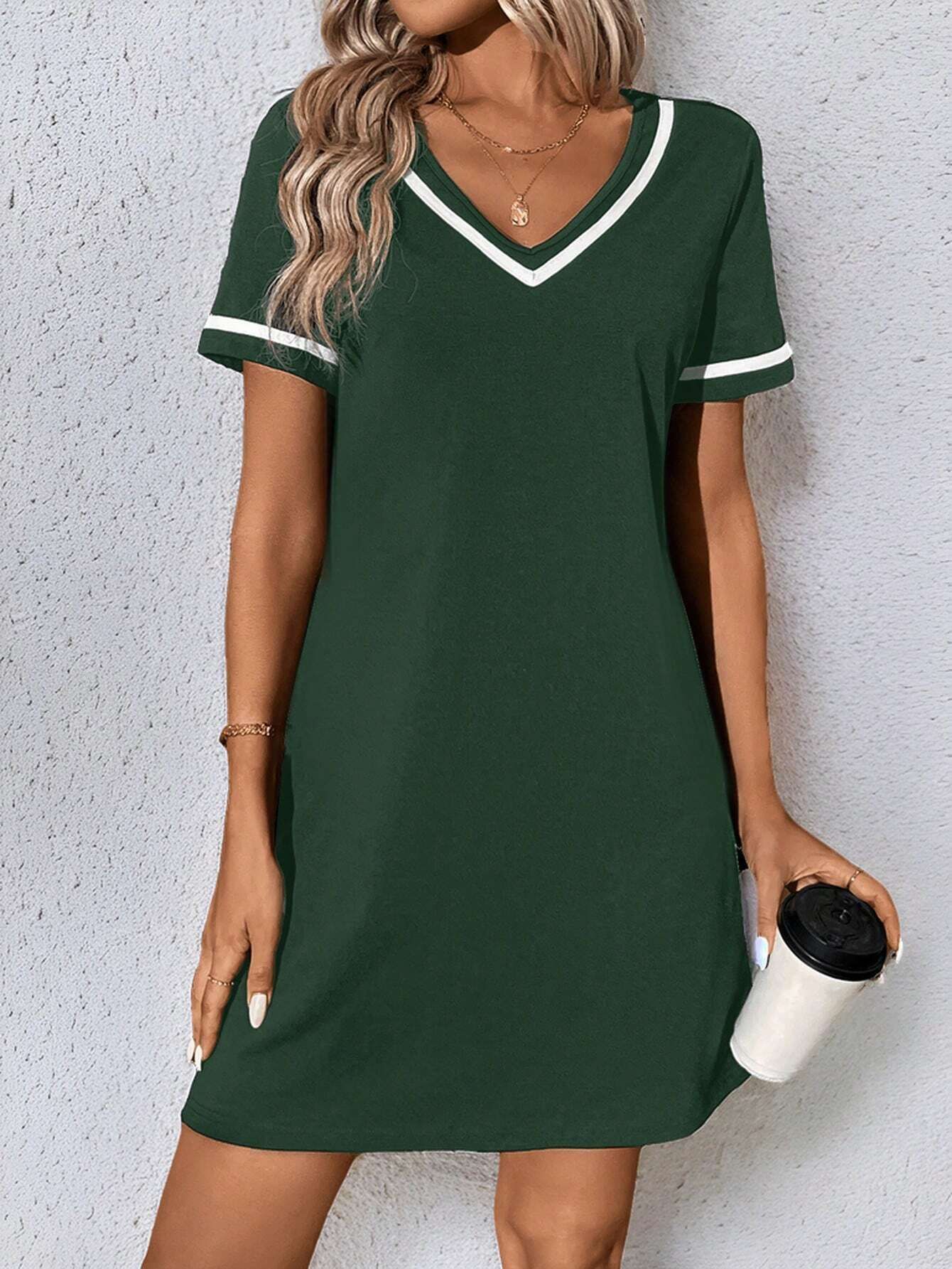 Women's Dress Black V-neck Casual Short Sleeve Dress null
