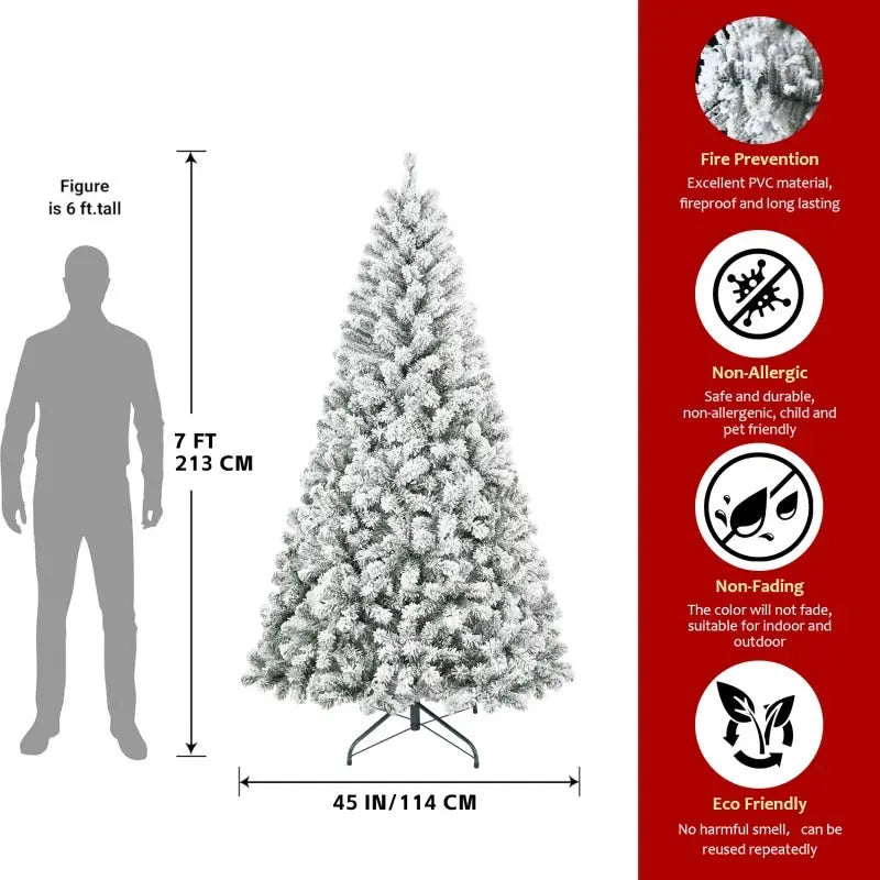 Unlit Artificial Christmas Tree Snow Flocked Fake Christmas Tree With Foldable Base null