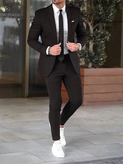 Two-piece Solid Color Slim-fit Coat Suit Pants null