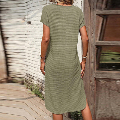 Pure Color Split Midi Dress For Women null