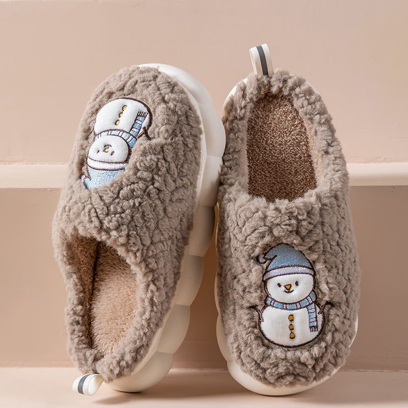 Cute Snowman Slippers Winter Indoor Household Warm Plush Thick-Soled Anti-slip Couple Home Slipper Soft Floor Bedroom House Shoes null