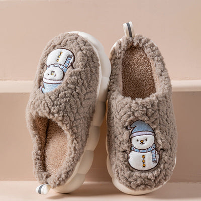Cute Snowman Slippers Winter Indoor Household Warm Plush Thick-Soled Anti-slip Couple Home Slipper Soft Floor Bedroom House Shoes null