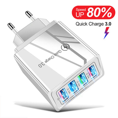 USB Charger Quick Charge 3.0 4 Phone Adapter For Tablet Portable Wall Mobile Charger Fast Charger null