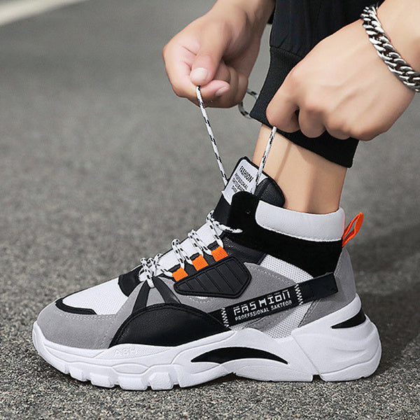 Men's Lace-up Color-matching Sneakers Fashion High-top Height-increasing Casual Shoes null