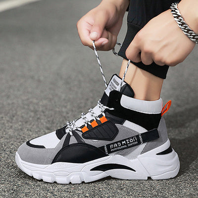 Men's Lace-up Color-matching Sneakers Fashion High-top Height-increasing Casual Shoes null