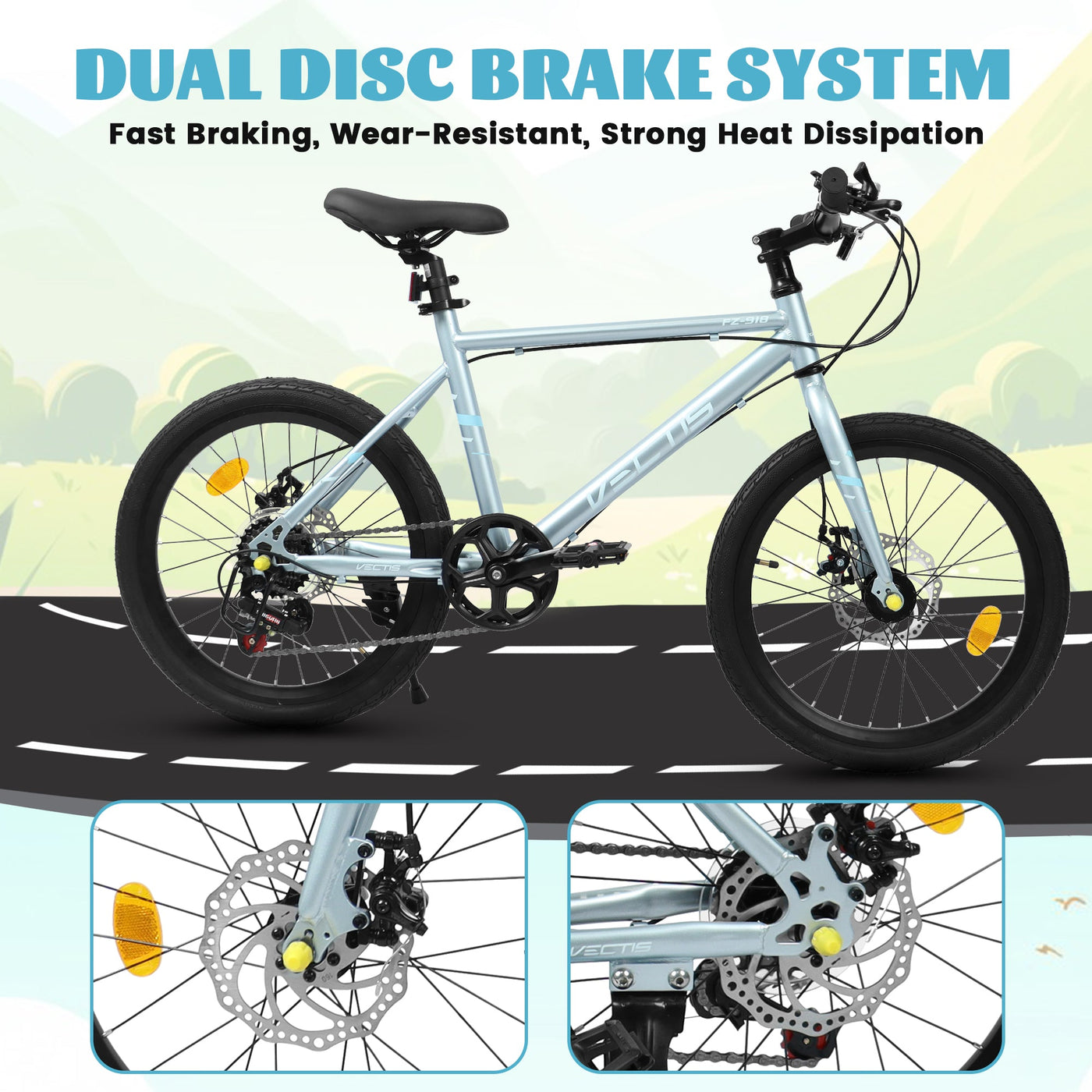 A20183 Kids Bike For 6-12 Years Old, 20 Inch Children's Bicycle For Boys Girls, 7-Speed Steel Frame, , Dual Disc Brakes, 20x1.75 Inch Tires Road Bike, 4 Color Options null