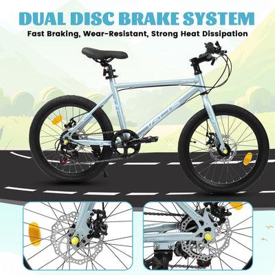A20183 Kids Bike For 6-12 Years Old, 20 Inch Children's Bicycle For Boys Girls, 7-Speed Steel Frame, , Dual Disc Brakes, 20x1.75 Inch Tires Road Bike, 4 Color Options null