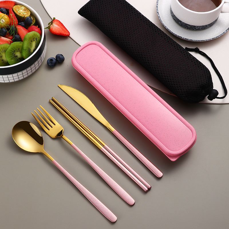 304 Dinnerware Set Flatware Kitchen Accessories Camping Travel Sets Gold Knife Fork Spoon Portable Cutlery Sets With Case null