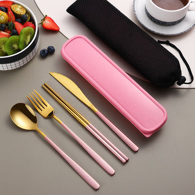 304 Dinnerware Set Flatware Kitchen Accessories Camping Travel Sets Gold Knife Fork Spoon Portable Cutlery Sets With Case null