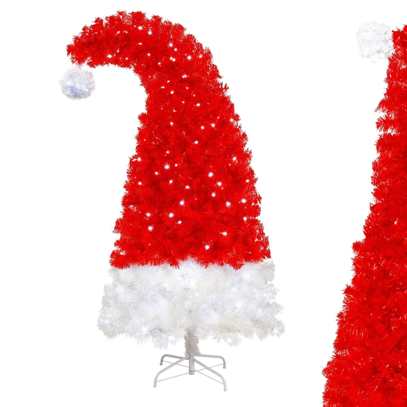 6FT Artificial Christmas Tree With LED Light, Santa's Hat Shape Artificial Whimsical Xmas Tree With 1050 Tip, Curved Xmax Tree null