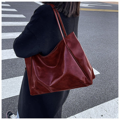 Vintage Women's Tote Bag Athletic Casual Fashion Large Capacity Leather Shoulder Bag Shopper Harajuku Simple Handbag null