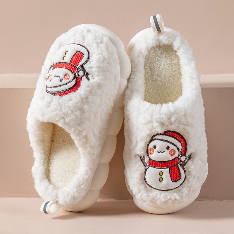 Cute Snowman Slippers Winter Indoor Household Warm Plush Thick-Soled Anti-slip Couple Home Slipper Soft Floor Bedroom House Shoes null