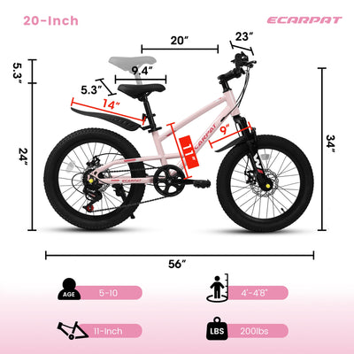 20 Inch Mountain Kids Bike For Boys & Girls, Ages 6-12, 7-Speed With Front Suspension null