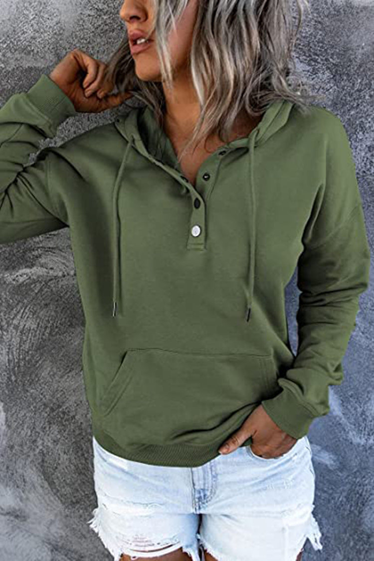Long-sleeved Hooded Sweatshirt With Pockets Fashion Casual Button Drawstring Design Hoodie Top Spring And Autumn Sports Clothing For Women null